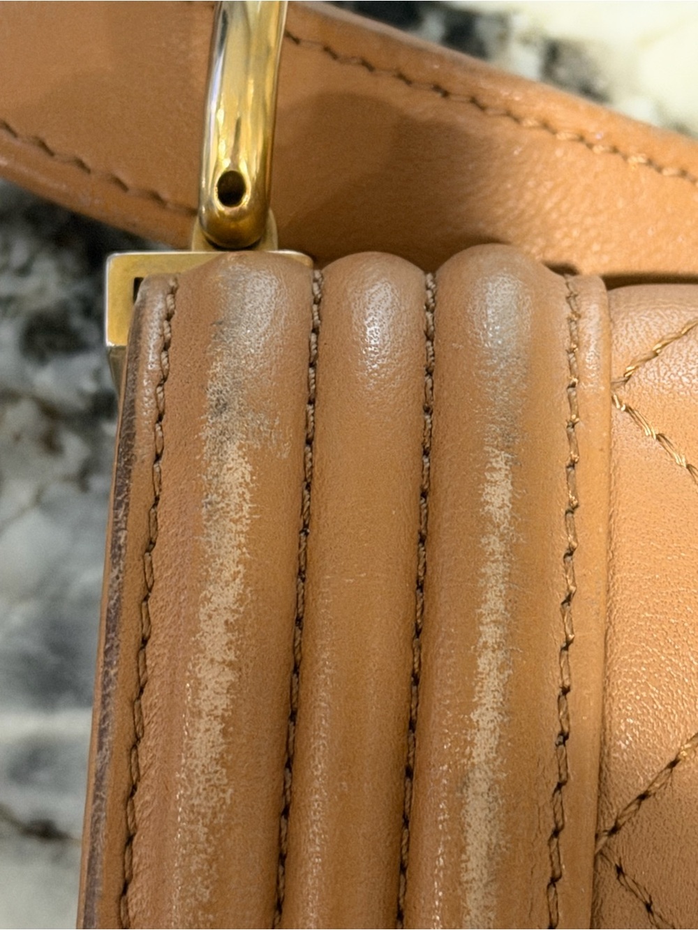 CHANEL Medium Boy Bag Quilted Leather Shoulder Bag in Tan with Gold Hardware - Picture 5 of 14